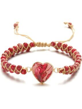 Natural Red Heart Gemstone Bracelet - 7 Chakra Healing, Meditation Energy